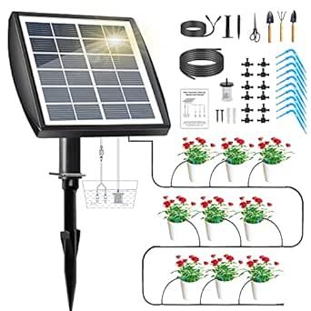 Solar Drip Irrigation Kit, Automatic Irrigation Plants Watering System, Solar Powered Self Watering devices Supported 15Pots with Timer, Irrigation System for Indoor and Outdoor,Balcony Patio & Garden
