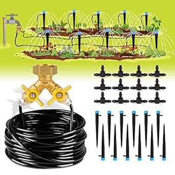 HIRALIY 49.2FT Drip Irrigation Kit, Garden Watering System, 6x4mm Blank Distribution Tubing DIY Automatic Irrigation Equipment Set for Outdoor Plants, Micro Drip Irrigation Kit for Greenhouse Flower, Bed Patio, Lawn