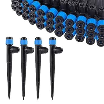 AQUPLA Drip Irrigation Emitters with Adjustable 360 Degree Water Flow, Drippers Sprayer for 1/4 inch Tubing, Sprayer Perfect for House Garden Watering System 50 Pcs