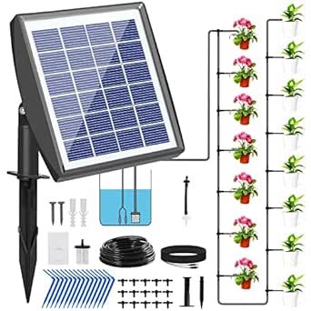 Risingup Solar Irrigation System, Plant Watering Devices Solar Powered Automatic DIY 50-Inch Watering System, A Garden Watering System with 6 Timing Modes for Outdoor Gardens, Vegetables, Greenhouses