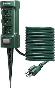 K KASONIC Outdoor Power Stake, Kasonic 6-Outlet 9 ft Extension Cord Power Strip, Double Sided with Weatherproof Safety Flip Covers, ETL Certified Multi-Outlets (Outdoor)