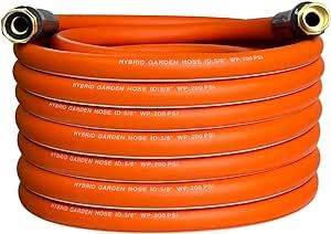DayisTools Heavy Duty Hybrid Garden Hose 50 ft, Flexible Kink Resistant Water Hose 5/8 IN x 50FT, Lightweight, Super Durable, All-weather, Burst 600 PSI, 3/4 IN GHT Solid Brass Fittings, Orange White