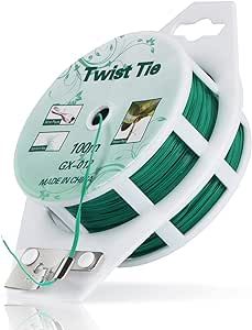 YDSL 328ft (100m) Twist Ties, Green Garden Plant Ties with Cutter for Gardening and Office Organization, Home