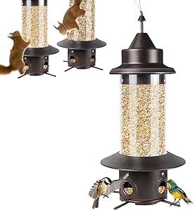 Bird Feeders for Outdoors Hanging - Squirrel Proof Wild Bird Feeders for Outside 5LB Seeds Capacity Heavy Duty Chew-Proof Rainproof Tube for Outside Garden Yard Decoration