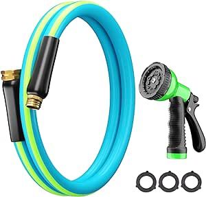 Besiter Garden Hose PVC Water Hose 5FT with 10 Function Sprayer Nozzle Lightweight and Kink-Free Garden Hose with Brass Fittings for Outdoor, Patio