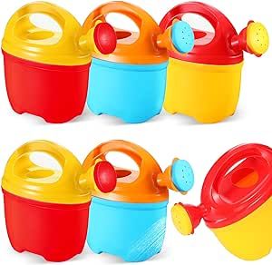 Lenwen 6 Packs Plastic Watering Can for Kids Garden Equipment Toy Watering Pail for Girls and Boys Plant Watering Can Bath Garden Toys Gardening Beach Tools, Blue, Yellow, Red