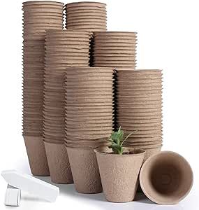 JERIA 200-Pack 3.15 Inch Peat Pots for Seedling with 200 Pcs Plant Labels,Garden Germination Nursery Pots,Biodegradable Seed Starter Pots Kits