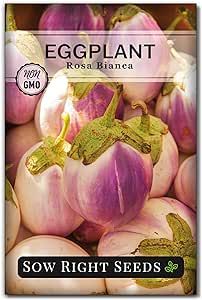 Sow Right Seeds - Rosa Bianca Eggplant Seed for Planting - Productive Variety Prized by Chefs - Non-GMO Heirloom Packet with Instructions to Plant an Outdoor Home Vegetable Garden - Gardening Gift