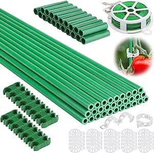 Cludoo 96PCS Garden Stakes Set with 30 Sets Fiberglass Tomato Stakes and Accessories, DIY 3ft 4ft 5ft 6ft 7ft Plant Stakes Sticks Supports for Vegetables, Tomato, Pepper, Fences Indoor Outdoor Plants