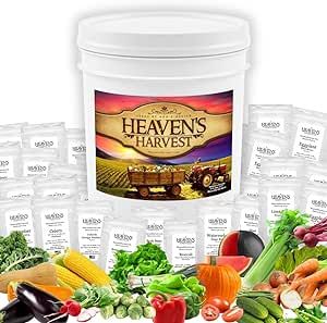 Heaven's Harvest Survival Seed Bank Kit (Over 25,000) Fruit & Vegetable Non-GMO Heirloom Seeds for Planting a 3+ Acre Home Garden. 100% Secure: Emergency Weather-Proof Bucket (1-Pack)