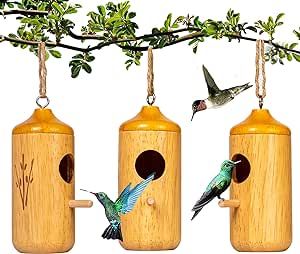 Magic Gold Hummingbird Houses Wooden Birdhouses for Outdoor Feeding at Backyard Feeder Garden Nest 3Pcs - MG-BH03