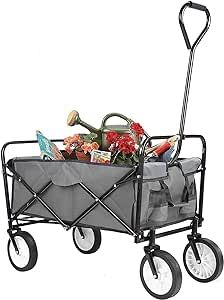 Collapsible Utility Wagon Outdoor Sports Garden Cart Gray Grocery Shopping Wagon