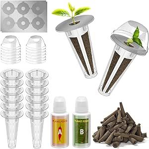 68pcs Hydroponic Pods Kit for Aerogarden, Grow Anything Kit, Indoor Garden Accessories - Compatible with All Brands (30 Grow Sponges, 12 Grow Baskets, 12 Grow Domes, 12 Pod Labels, 1 A&B Plant Food)