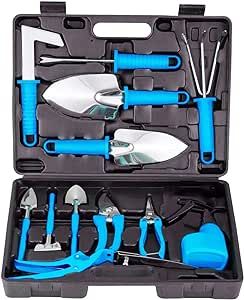 BNCHI Garden Tools Set,10 Pieces Stainless Steel Gardening Tool Gardening Gifts for Women Men(Blue)