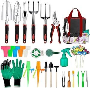Tudoccy Garden Tools Set 83 Piece Succulent Tools Set Included, Heavy Duty Aluminum Gardening Tools for Gardening, Ergonomic Handle Tools, Durable Storage Tote Bag, Gifts Tools for Men Women (Red)