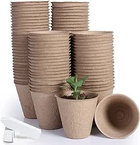 JERIA 100-Pack 3.15 Inch Peat Pots for Seedling with 100 Pcs Plant Labels,Garden Germination Nursery Pots,Biodegradable Seed Starter Pots Kits