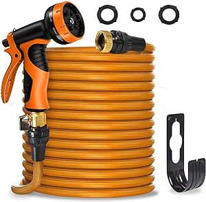 Expandable Garden Hose 100Ft, Easy Store, Flexible Retractable Hose Reusable, Solid Brass Fittings, Outdoor Lightweight Flexible Hose for Garden watering, Car washing, Pet Cleaning (orange)