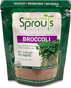 Nature Jims Sprouts Broccoli Sprout Seeds - Certified Organic Broccoli Sprouting Seeds for Indoor/Outdoor Use - Rich in Sulforaphane Healthy, Nutritious Broccoli Seeds Sprout in 5 Days - 8oz