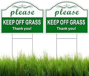 MUXYH 2 Pack Keep Off Grass Sign, Keep Dogs Off Sign for Lawn, 12.6"X9.4" Corrugated Plastic Double Sided with Metal Wire H-Stakes- Stay Off Grass Signs