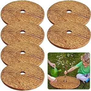 ZeeDix 6 Pcs Coconut Fibers Mulch Ring Tree Protector Mat, 24 Inch Coco Coir Tree Protection, Tree Ring Mats Tree Disc Plant Cover for Indoor or Outdoor