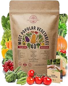 40 Vegetable Seeds Variety Pack - 7,400 Non GMO Heirloom Seeds for Planting Vegetables and Fruits in Bulk Individual Seed Packets, Home Survival Garden Seeds for Hydroponic, Indoor, Outdoors Gardening