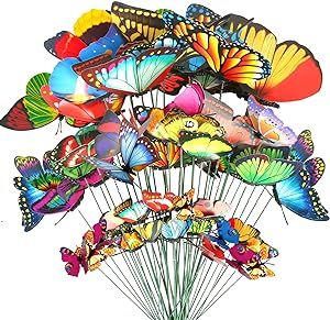 Teenitor 40 Pcs Butterfly Stakes, 5 Different Size Garden Ornaments Patio Decor Butterfly Party Supplies Outdoor Yard Stakes Decorative