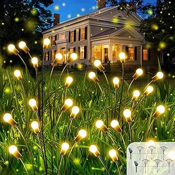 OZS 6Pack Total 48LED Solar Garden Lights - Solar Firefly Lights Outdoor, Solar Swaying Light, Sway by Wind, Solar Fairy Lights Outdoor Waterproof for Yard Garden Decoration Garden(Warm White)