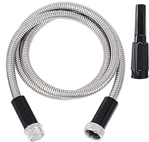 Short Metal Garden Hose 10 ft - Stainless Steel Water Hose with Adjustable Nozzle, Lightweight, Tangle Free & Kink Free, Heavy Duty, Outdoor Portable, High Pressure, Flexible, Dog Proof