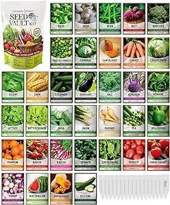 Survival Vegetable Seeds Garden Kit Over 16,000 Seeds Non-GMO and Heirloom, Great for Emergency Bugout Survival Gear 35 Varieties Seeds for Planting Vegetables 35 Plant Markers Gardeners Basics