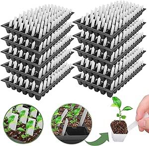 DUALCROWN-10 Pack Seed Starter Kit 72 Cell Seeding Tray Starter with 720pcs Seeding Puller Kit. Gardening Germination Plastic Plant Growing Trays Nursery Pots Mini Plant Trays Grow Kit