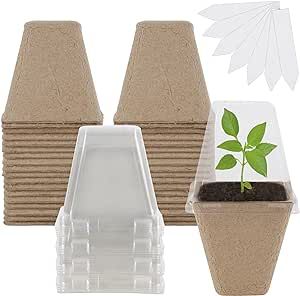 winemana Seed Starter Peat Pots,Biodegradable with Humidity Dome and Labels For Plant Nursery, Seedlings Planting For Indoor Outdoor Garden (Square)36 Set