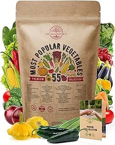 55 Vegetable Seeds Variety Pack - 11,500 Non-GMO Heirloom Seeds for Planting Vegetables and Fruits in Individual Seed Packets, Home Survival Garden Seeds for Hydroponic, Indoor and Outdoors Gardening