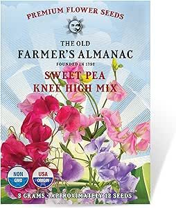 The Old Farmer's Almanac Sweet Pea Seeds (Knee High Mix) - Approx 10 Flower Seeds - Premium Non-GMO, Open Pollinated, USA Origin