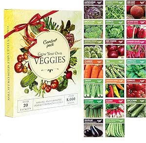 Grow Your Own Vegetables 20 Packet Variety, Garden Pack – High Yield Easy Seed Starter Kit for Growing Veggies at Home – Gardner Set with 8,000 Heirloom Seeds for DIY Outdoor & Indoor Garden