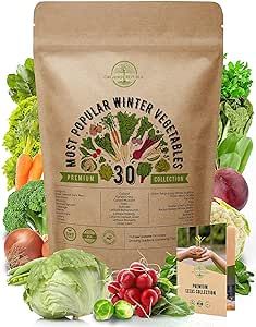 30 Most Popular Winter Vegetable Garden Seeds Variety Pack for Planting Outdoors & Indoor 8300+ Non-GMO Heirloom Veggie Seeds Broccoli Beet Carrot Cabbage Chives Lettuce Radish Pea Spinach & More