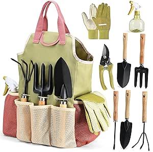 Complete Garden Tool Kit Comes With Bag & Gloves,Garden Tool Set with Spray-Bottle Indoors & Outdoors - Durable Garden Tools Set Ideal Tool Kit Gifts for Women & Men, Set of 10