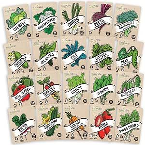 Vegetable Seeds for Planting Variety 20 Pack — Heirloom Vegetables Seeds —Tomatoes,Lettuce,Beets,Bell Pepper,Zucchini, Broccoli,Beans,Cabbage,Cauliflower,Onion,Cucumber & Other Vegetable Garden Seeds