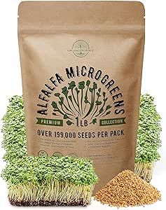 Alfalfa Sprouting & Microgreens Seeds - Non-GMO, Heirloom Sprout Seeds Kit in Bulk 1lb Resealable Bag for Planting & Growing Microgreens in Soil, Coconut Coir, Garden, Aerogarden & Hydroponic System