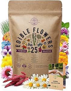 25 Edible Flower Seeds Variety Pack for Planting Indoor & Outdoors. 4500+ Non-GMO Heirloom Flower Garden Seeds: Anise, Hyssop, Nasturtium, Pansy, Echinacea, Lavender, Chives Seeds & More