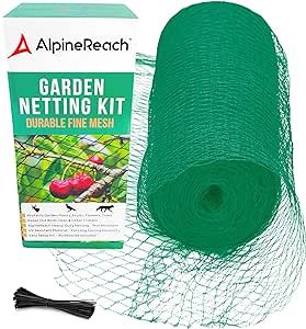 AlpineReach Garden Netting 7.5 x 65 ft Heavy Duty Bird Net, Deer, Plant Protection Extra Strong Woven Mesh, Reusable Kit with Zip Ties, Animal Fencing for Fruits Trees, Green